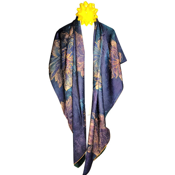 NWT Double Sided Silk Scarf 52"x52" Large Square Shawl Wrap XiangYunSha 3654 - Picture 9 of 10